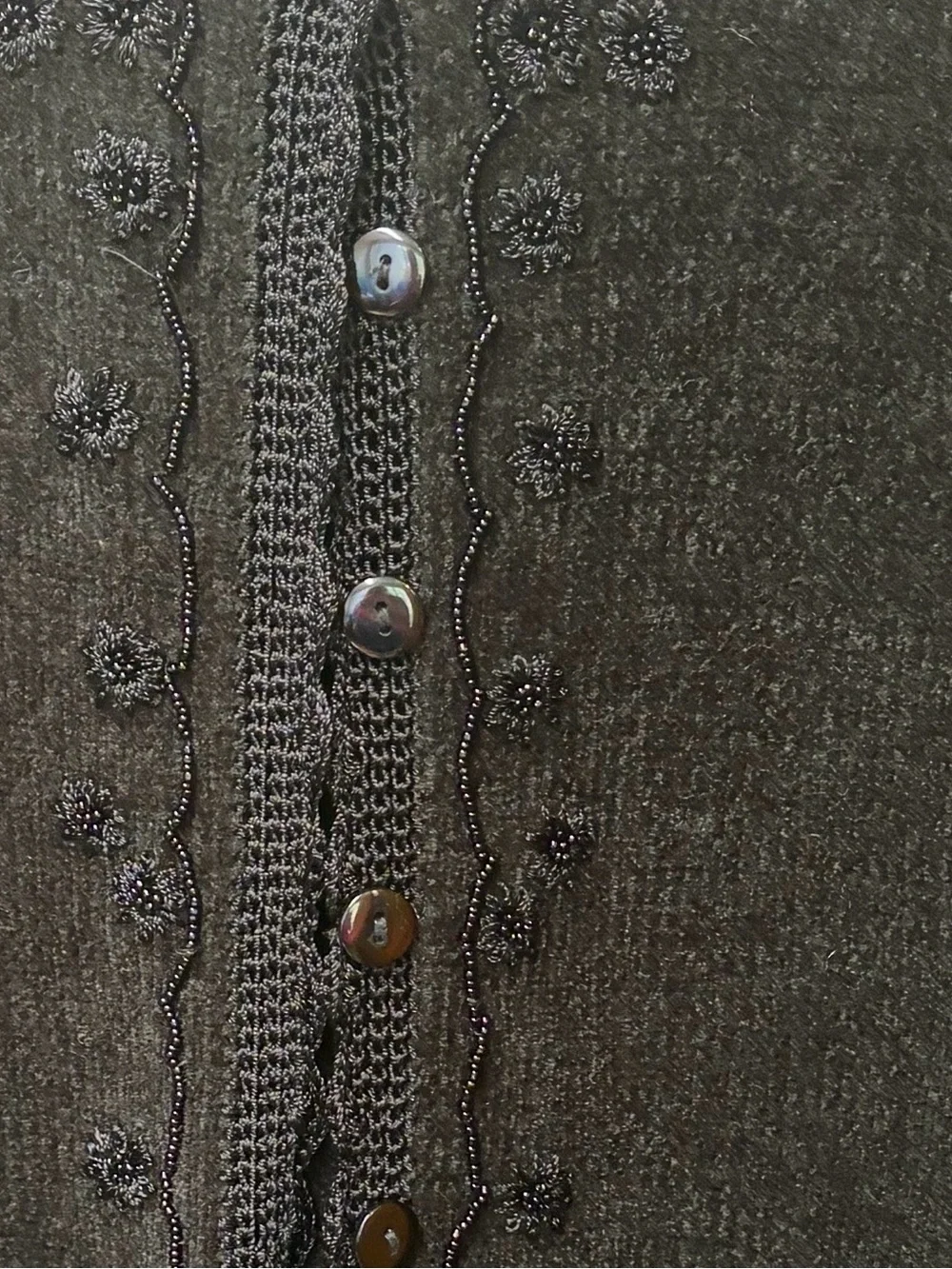 Vintage 80s/90s Women's black Embroidered Button-Front Sweater embellished